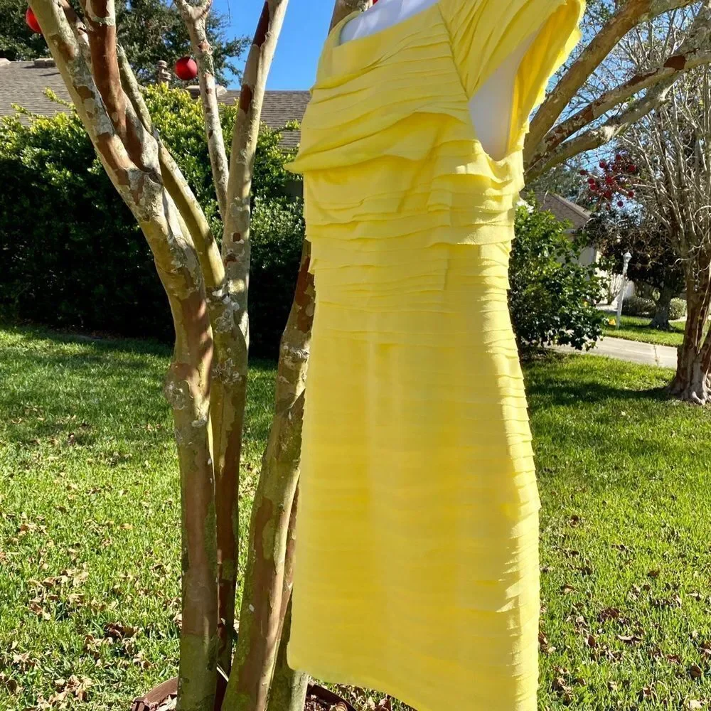 ALICE + OLIVIA CANARY YELLOW TIERED SHEATH DRESS 6 NWT